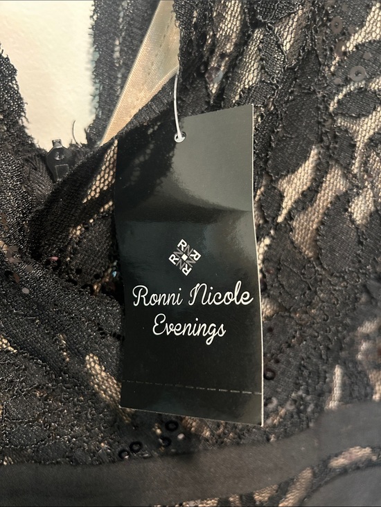Ronni Nicole Black Lace V-Neck Sheath Dress with Nude Lining Ronni Nicole Black Lace V-Neck Sheath Dress with Nude Lining